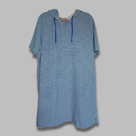 Liz Claiborne Hooded Sweater Dress V-Neck Pullover Knit Striped Blue/White W 3X - Picture 3 of 6